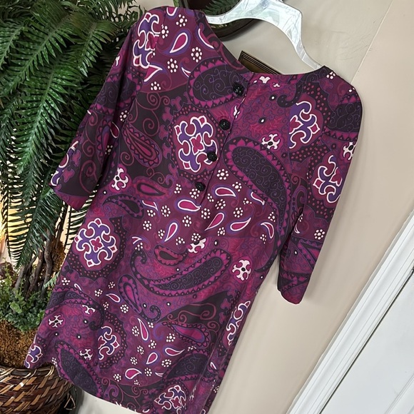 NWOT Banana Republic 100% Silk Shift Dress Beaded Button Up Back Burgundy Mod - Picture 12 of 14